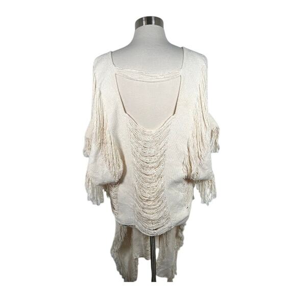Beach Boho Sheer Knit Swimsuit Cover Up Lightweight Fringe Trim - Picture 9 of 10